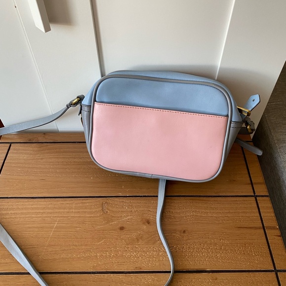 J. Crew Colorblock Crossbody Bag Blue Pink Suede Leather Small Gold Hardware - Picture 4 of 9